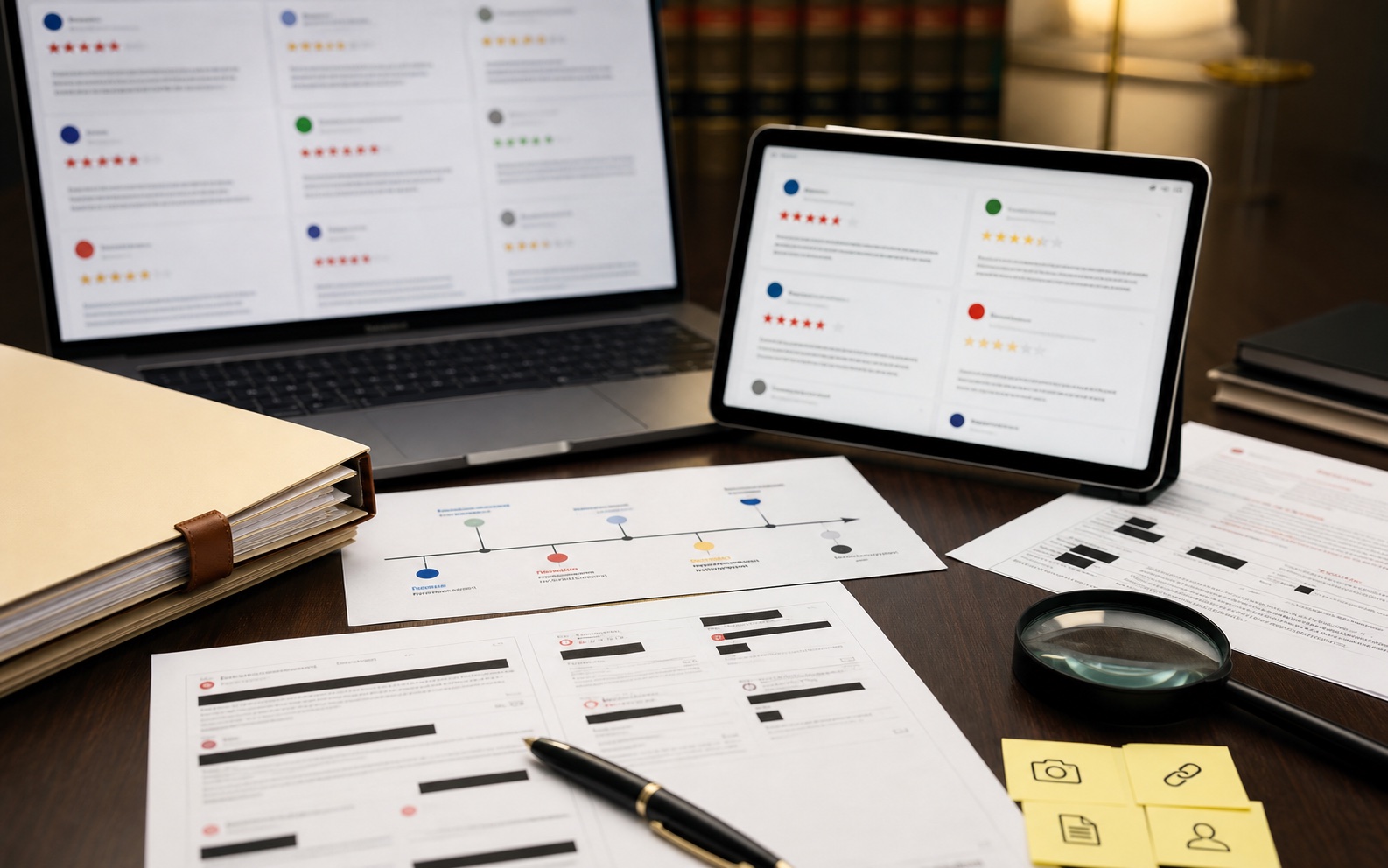 Online review evidence workspace for a business reputation dispute